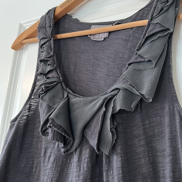 Anthro Vanessa Virginia Grey Textured Cotton Top w Deep, Embellished Neckline - Picture 1 of 11